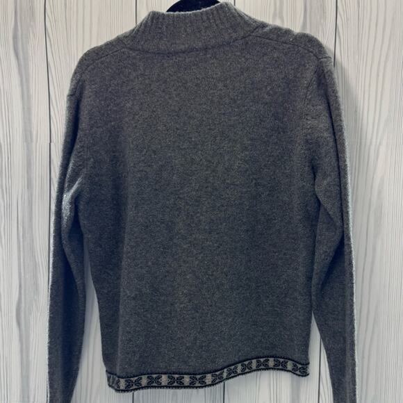 Eddie Bauer Womens Large Gray Fair Isle Lambswool 1/4 Zip Wool Pullover Sweater - Picture 4 of 7